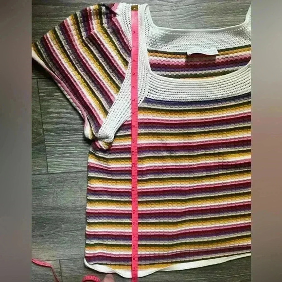 Maison Montagut Balloon Short Sleeve Striped Sweater with Crochet Detail Size M - Picture 5 of 6